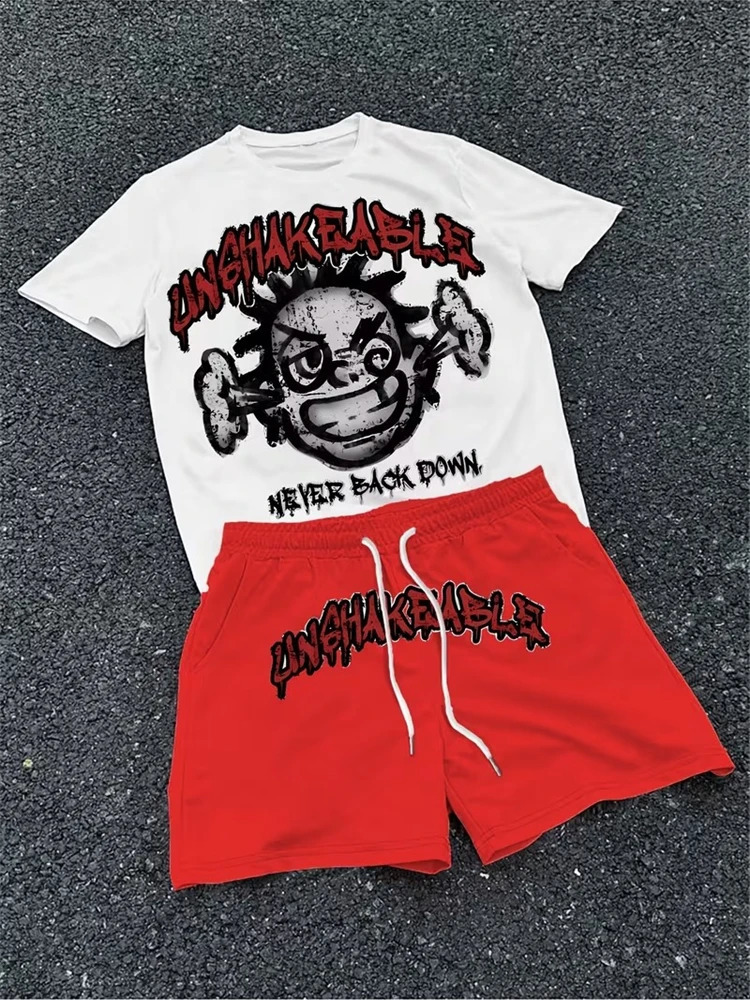 Spring And Summer American Trend 3D Printed Skull Mens Round-neck Top And Shorts Hip-hop Style Trendy And Cool 2pcs Set 260618CJ - view 4