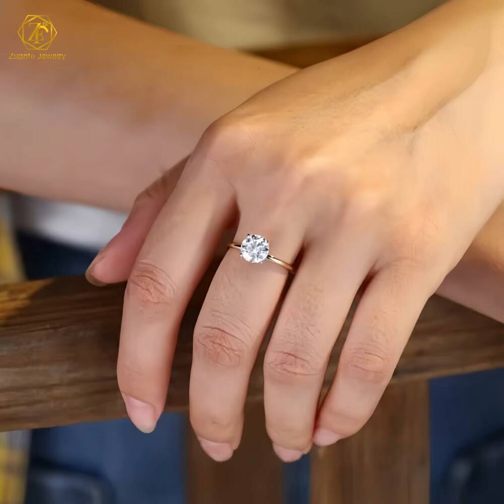 Round Cut 1/15/2 Ct Moissanite Engagement Solitaire Ring Simple Two Tone 18k Rose Gold Wedding Jewelry