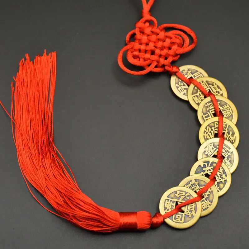 Chinese manual Knot Fengshui Lucky Charms Ancient I CHING Copper Coins Mascot Prosperity Protection Good Fortune Home Car DecorT260415