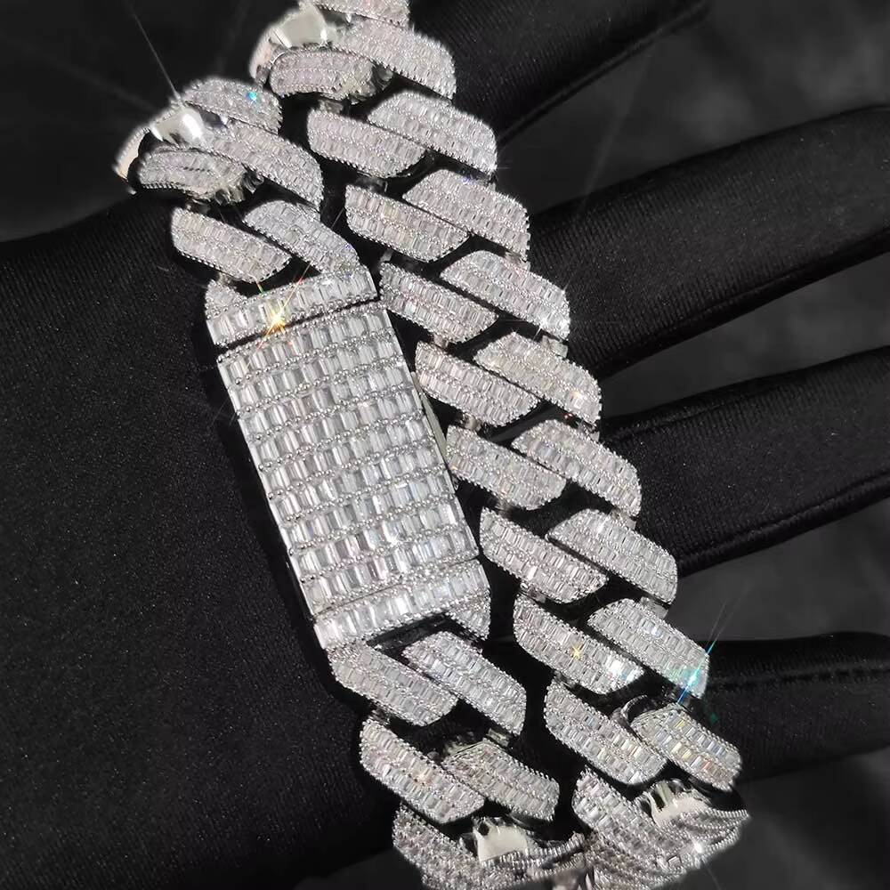 Cadena de Eslabones Cubanos con Moissanita Personalizada Joyera Hip Hop Plata de Ley 925 20mm