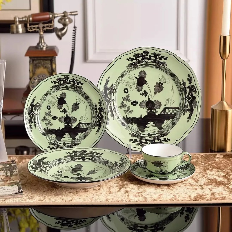 New Gionrl Light Luxury Italian Oriental Style Ceramic Tea Set with Mugs Cups Saucers Plates and Fruit Bowl for Afternoon Tea