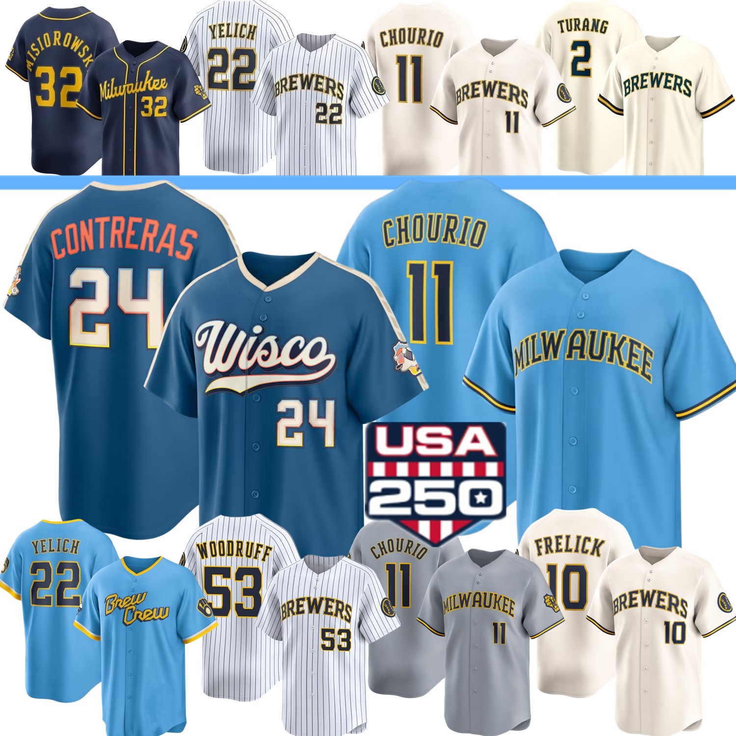 MilwaukeeS Brewers Jersey Jackson Chourio William Contreras Jesus Made Brandon Woodruff Jeferson Quero Yelich Jett Williams Misiorowski Turang Mitch MilwaukeeS Brewers Jersey Jackson Chourio William Contreras Jesus Made Brandon Woodruff Jeferson Quero Yelich Jett Williams Misiorowski Turang Mitch