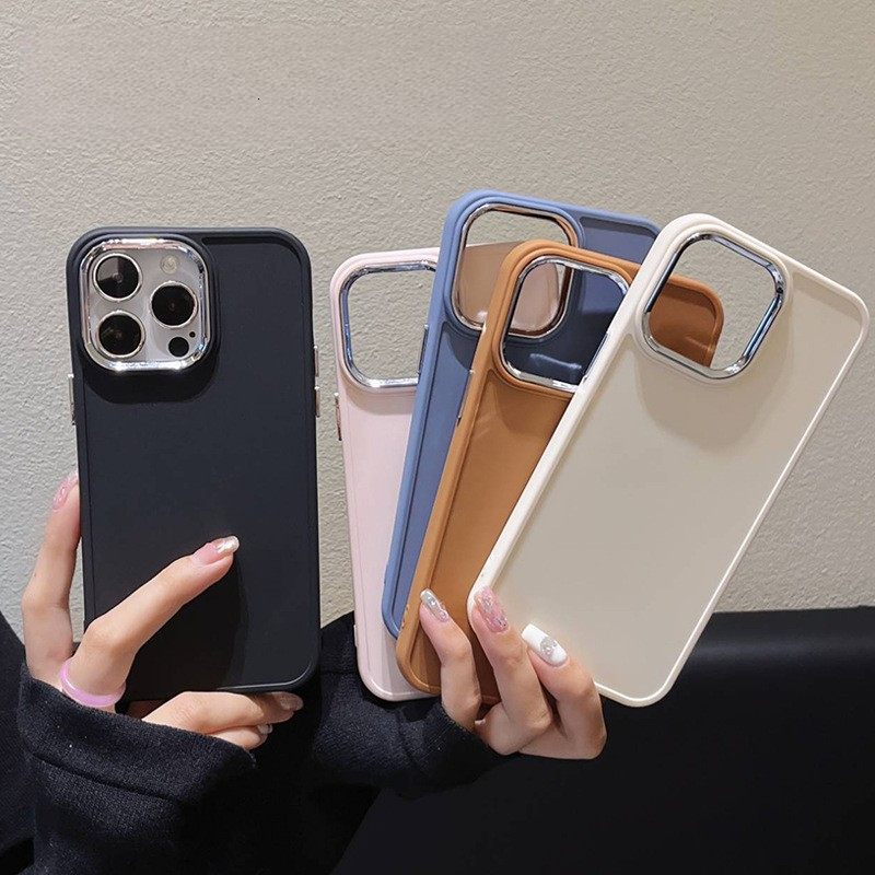 Suitable for Apple 17PRO simple solid color metal frame 15 phone case iPhone 16/XR protective cover 14 soft