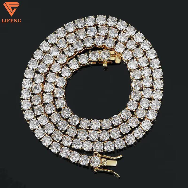 Pass Diamond Test VVS Moissanite 3-4mm Wide 925 Sterling Silver Tennis Chain Gold Hip Hop Jewelry Necklace Men Women Pearl Main
