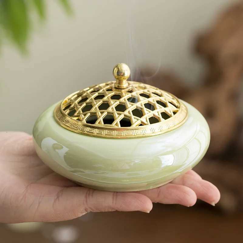 Chinese Style Tradition Colorful Ceramic Small Incense Burner Golden Household Plate Incense Net Household Tea House Hotel ZenT260415