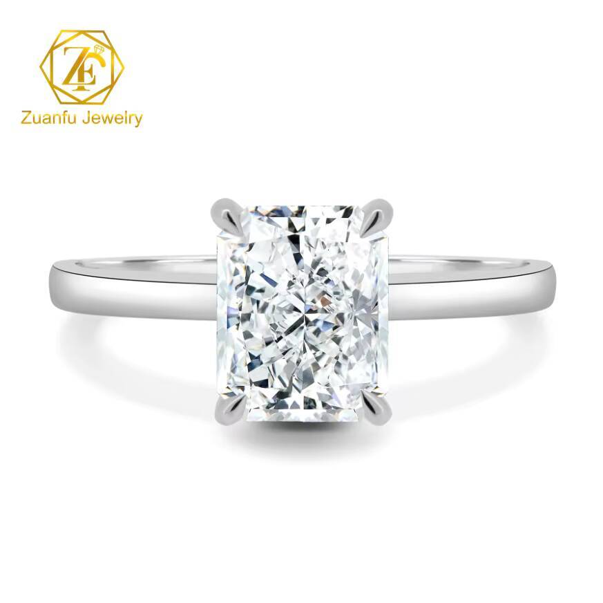 Custom Radiant Moissanite 4CT 8x10mm Ring 18k Rose Solid Gold Moissanite Diamond Mosan Ring for Women