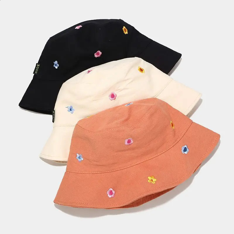 LDSLYJR Cotton Flower Embroidery Bucket Hat Fisherman Outdoor Travel Sun Cap Hats for Men and Women 250 260414