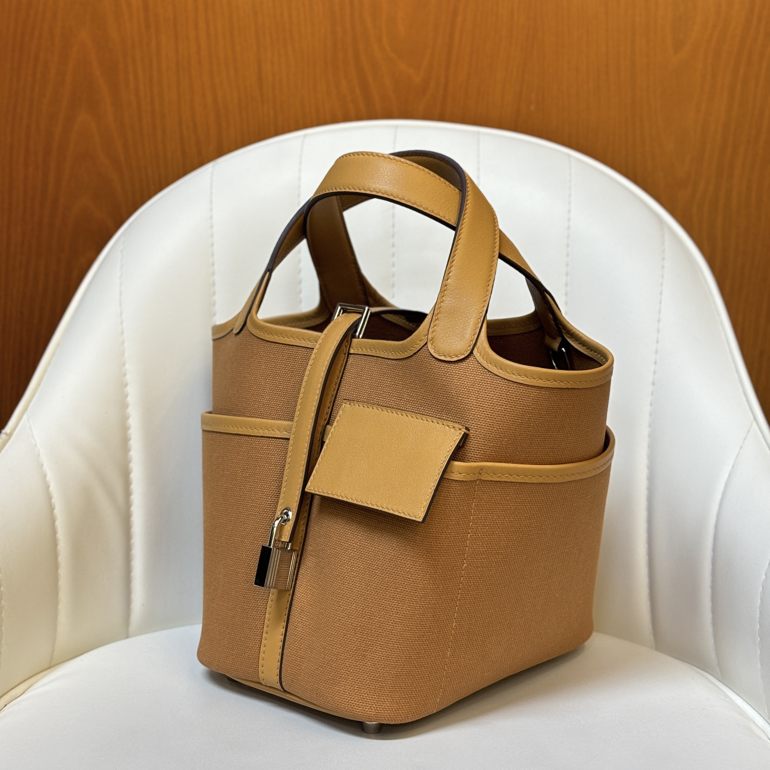 Designer Cargo Bag, Luxury Women's Designer Handbag with Swift Leather and Toile Goeland Canvas, Mirror-Quality Women's Shopper Purse, Hand-stitched Craftsmanship