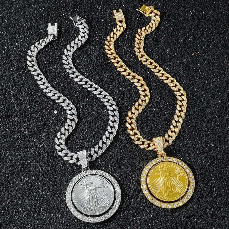 mens full-diamond chain hip-hop style personalized rotating Statue of Liberty pendant necklace 260415 - view 3