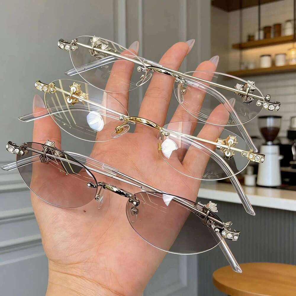 Oval Shades Rhinestone Glasses Bling Eyeglasses Frames Clear Lens Spectacles Women Retro Diamond Frame Anti-Blue Light Eyewear