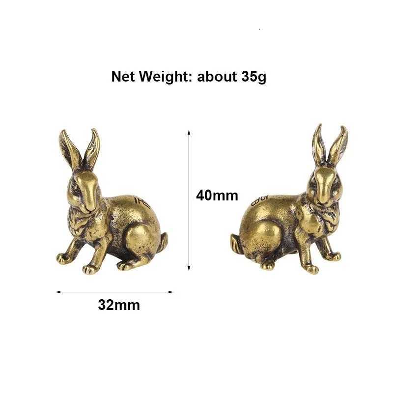 1 Pair Antique Copper Zodiac Lucky Rabbit Statue Ornaments Vintage Solid Brass Animal Miniature Figurine Tea Pet Desk DecorationT260415