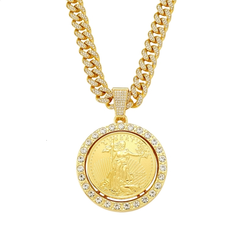 mens full-diamond chain hip-hop style personalized rotating Statue of Liberty pendant necklace 260415