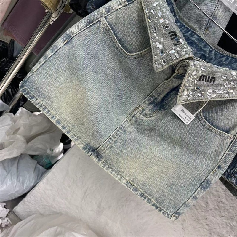 Women's Skirts Rhine shorts summer hot girl high waist dress light blue jeans denim dress for women clothing Retro A-Line Skirt