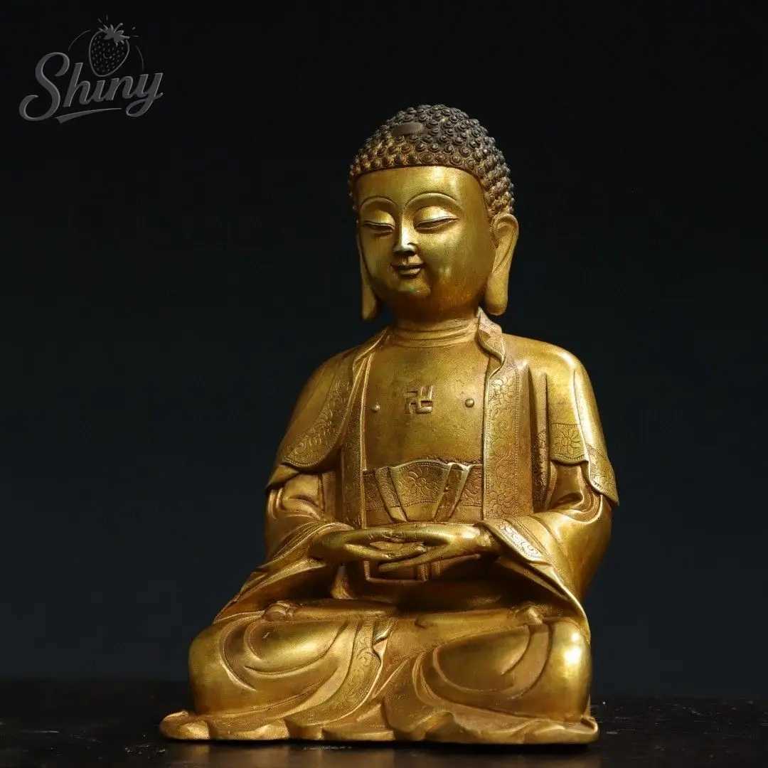 Vintage Brass Amitabha Sakyamuni Buddha Chinese Feng Shui Meditation Buddha Sculpture Figurines Home Decor StatuesT260415
