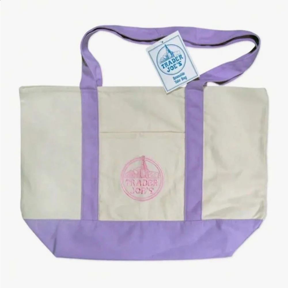 3PCSTrader Joe Large Tote Shopping Bag Cotton Canvas Embroidered 260414