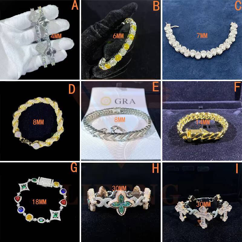 Hip Hop Jewelry Rope Chain Bracelet Iced Out Bracelet 8mm Diamond Silver Bracelet Moissanite Bracelet Effordless Chic Daily