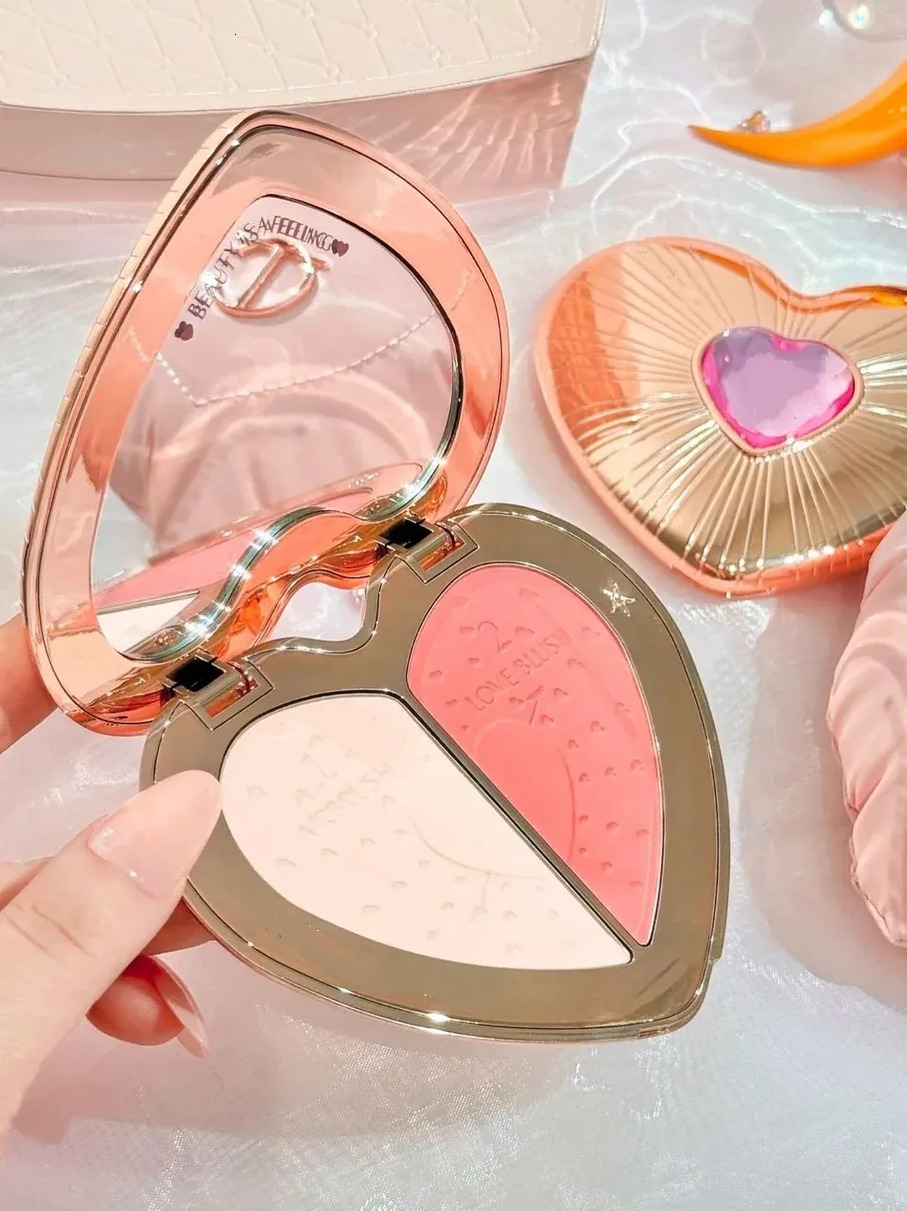 Designer Makeup Dual-Color Heart-Shaped Blush Palette Daily Makeup 13Ml In-Stock luxe Pink-Rosette Pink Peach-Creamy Bean Paste Red Compact Powder