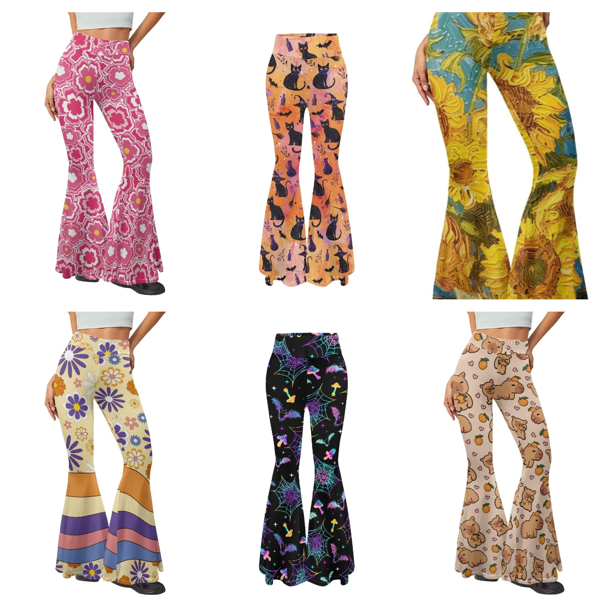 Women's Pants Cow Pattern Printed High Waist Flare For Women Autumn Street Trousers Elastic Comfortable Bodycon Bottoms