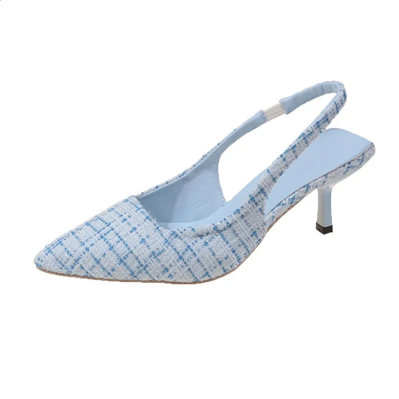 Sea Salt Blue Pointed High Heel Sandals for Women Back Hollow Half Headed Single Shoes Fashion Versatile Casual 260414