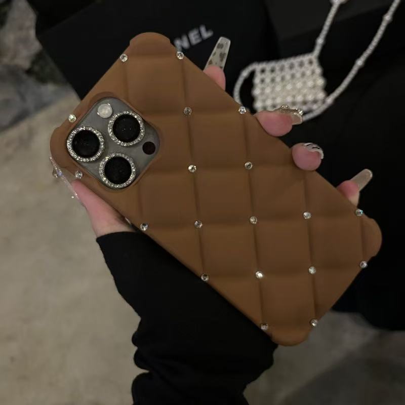 Luxe Red Quilted Phone Case with Bling Diamonds 3D Grid Protective Cover