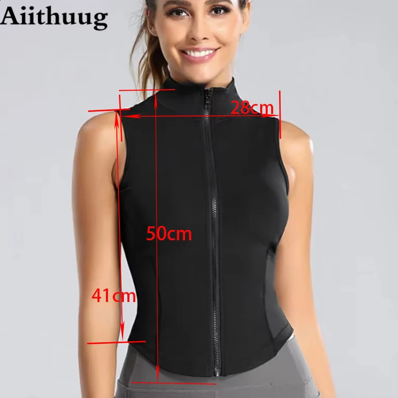 Aiithuug Athletic Zip Up Sweat Vest Jacket Sleeveless Running Yoga Tops High Neck Shirts Sports Top Fitness Women Workout Tops 260413
