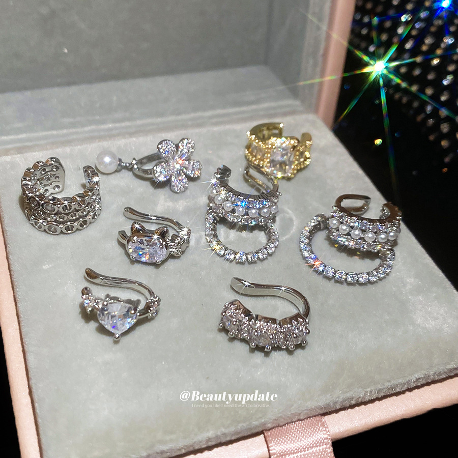 designer earrings Minimalist Zircon And Pearl Ear Cuffs For Women Without Pierced Ears, Unique Niche Design Ear Cuffs, Light Luxury And High-End Earri