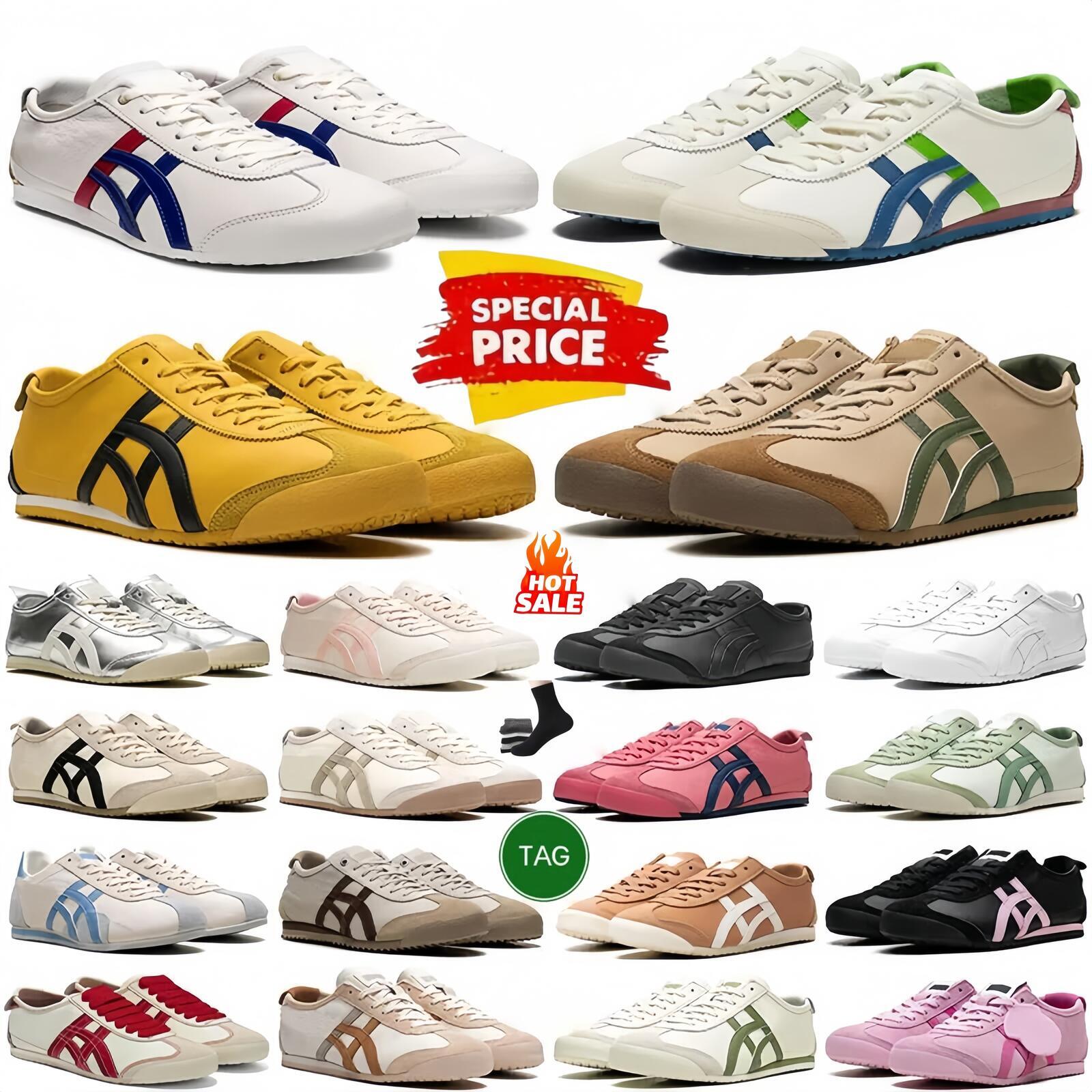 Classic Mexico 66 Series Unisex Retro Sneakers, Leather Upper Tiger Stripe Breathable Lightweight Casual Shoes For Daily Streetwear Outdoor Activities