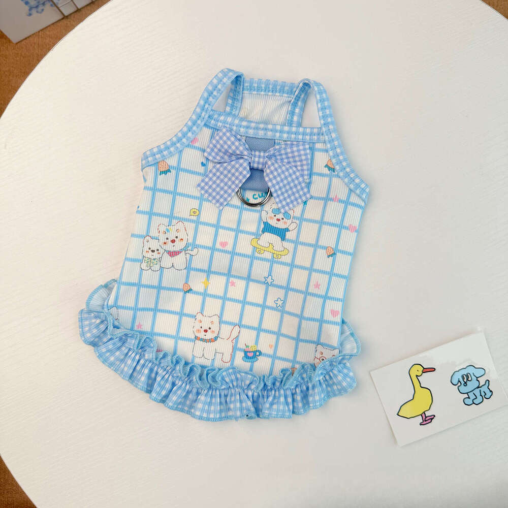 Spring Summer Plaid Suspender Dress Pet Clothes Dogs Cats Breathable Cooling Sun Protection Cute Bichon Pomeranian Wholesale Dropshipping pupakaIK