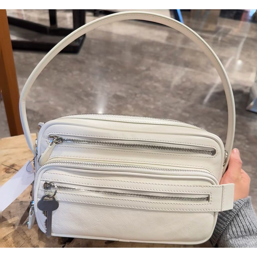 Niche New Genuine Leather Multi-Compartment Zipper Handbag Key Pendant Underarm Motorcycle Single Shoulder Crossbody Bag - view 6