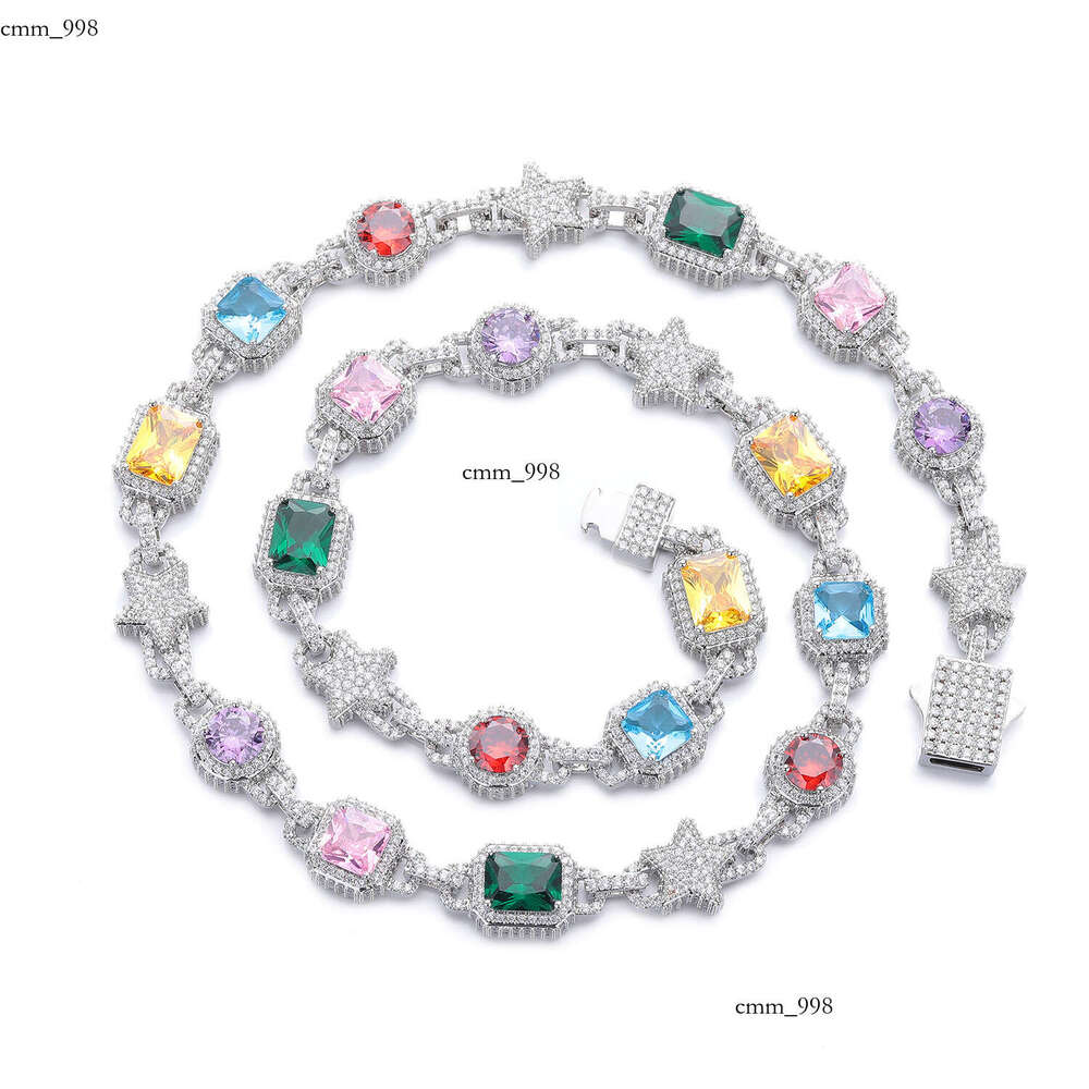 European American cross-border light luxury geometric star chain necklace with copper zircon and multi-color gemstones, 2025 winter fashion commuter j