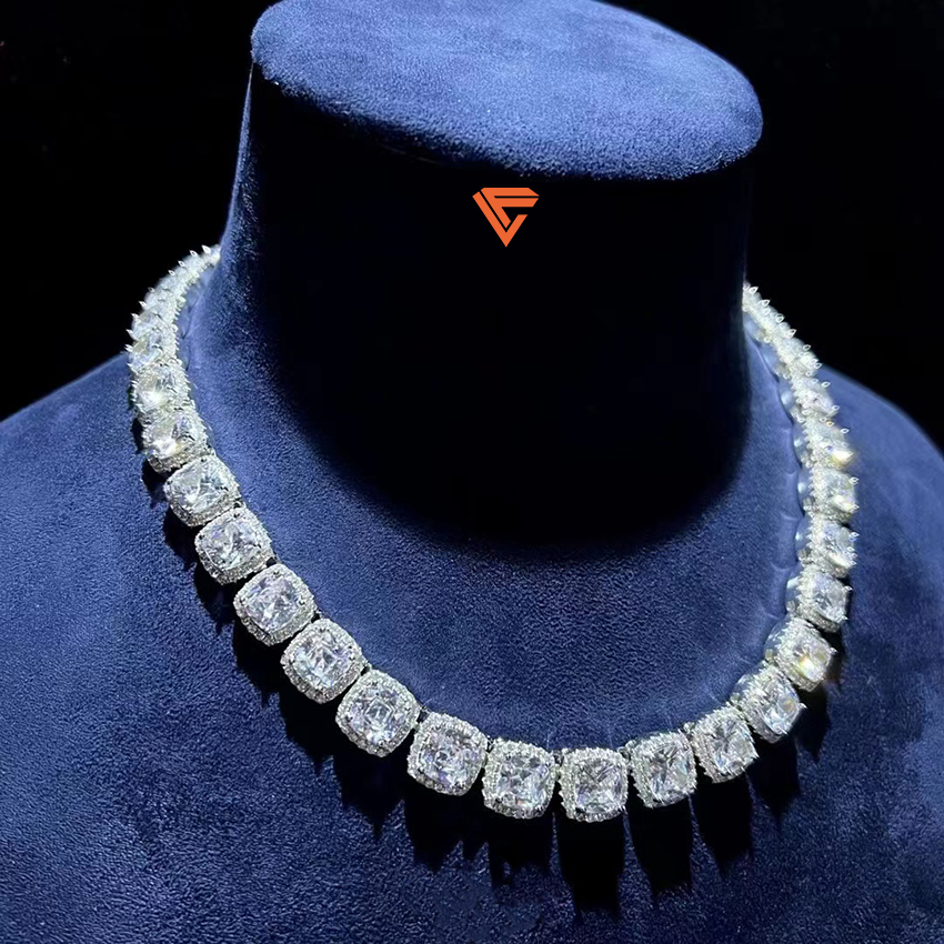 Custom Hip Hop Fashion Jewelry Necklace 925 Sterling Silver Iced Out VVS Baguette Cut VVS Mossanite Diamond Tennis Chain for Men