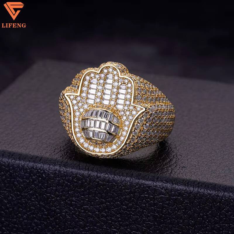 New Design Fashion Jewelry Silver Letter Gold Plated Rings Custom Hip Hop Full Iced Out Moissanite Diamond Rings for Men