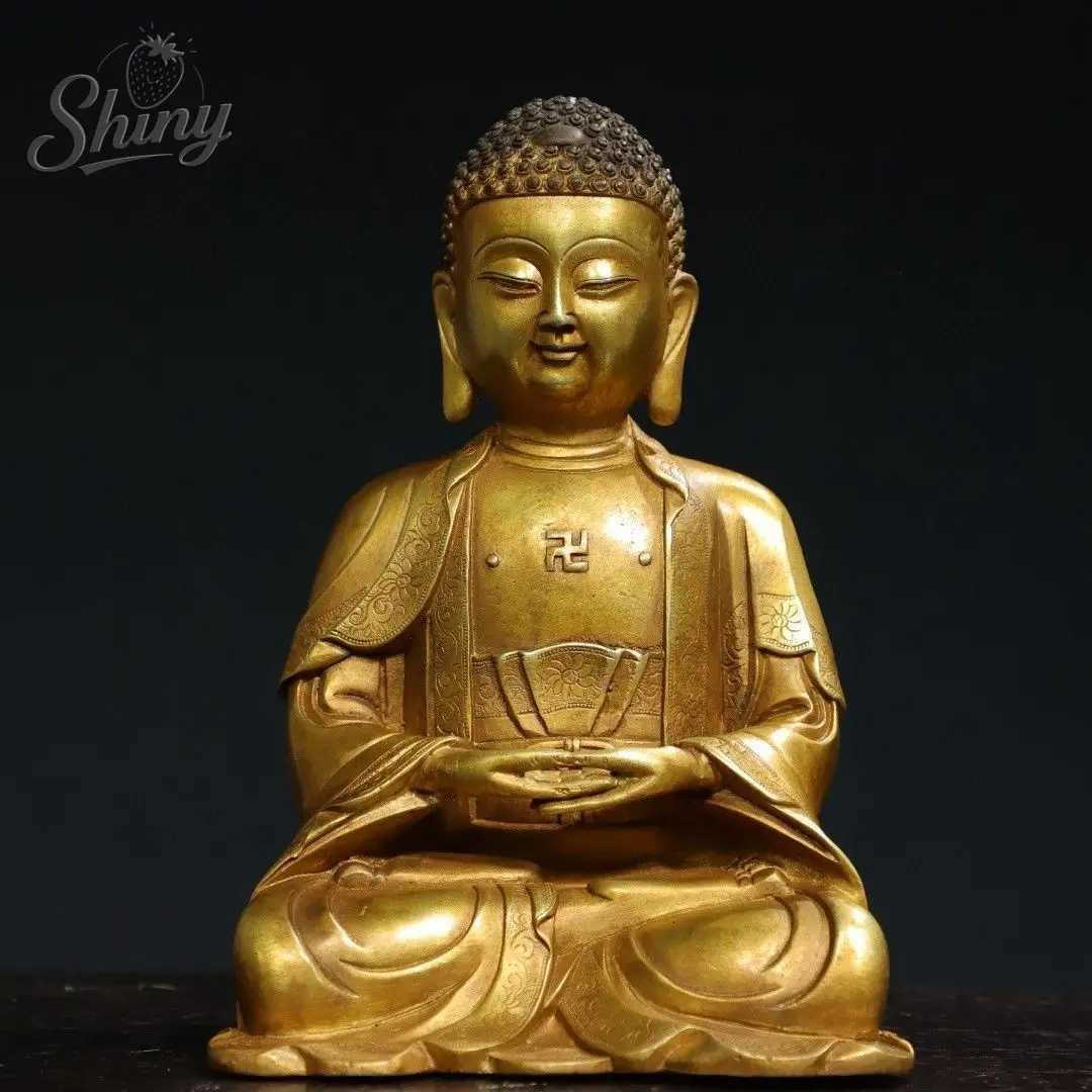 Vintage Brass Amitabha Sakyamuni Buddha Chinese Feng Shui Meditation Buddha Sculpture Figurines Home Decor StatuesT260415