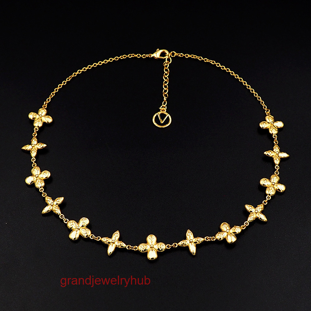 designer lousi lvness Louise lvs necklace Gold-plated jewelry Necklace with 13 pointed flowers round flowers four-leaf flower prints 13-flower necklace for women