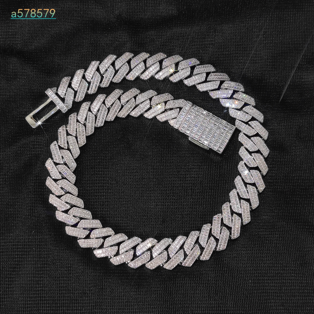 Cadena de Eslabones Cubanos con Moissanita Personalizada Joyera Hip Hop Plata de Ley 925 20mm