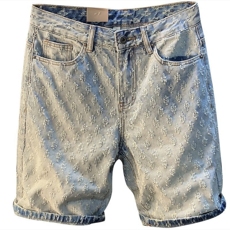 2026 New Designer Luxury Brand Foreign Trade Perforated Denim Shorts Summer Slim Fit Straight Leg Knee Length Pants Design Fashionable And Casual
