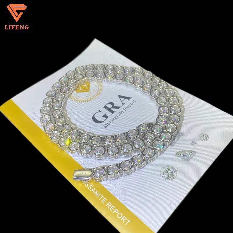 Round Brilliant Cut Moissanite Chain 6mm VVS Diamond Tennis Chain 925 Silver White Gold Plated Moissanite Tennis Chain Necklace