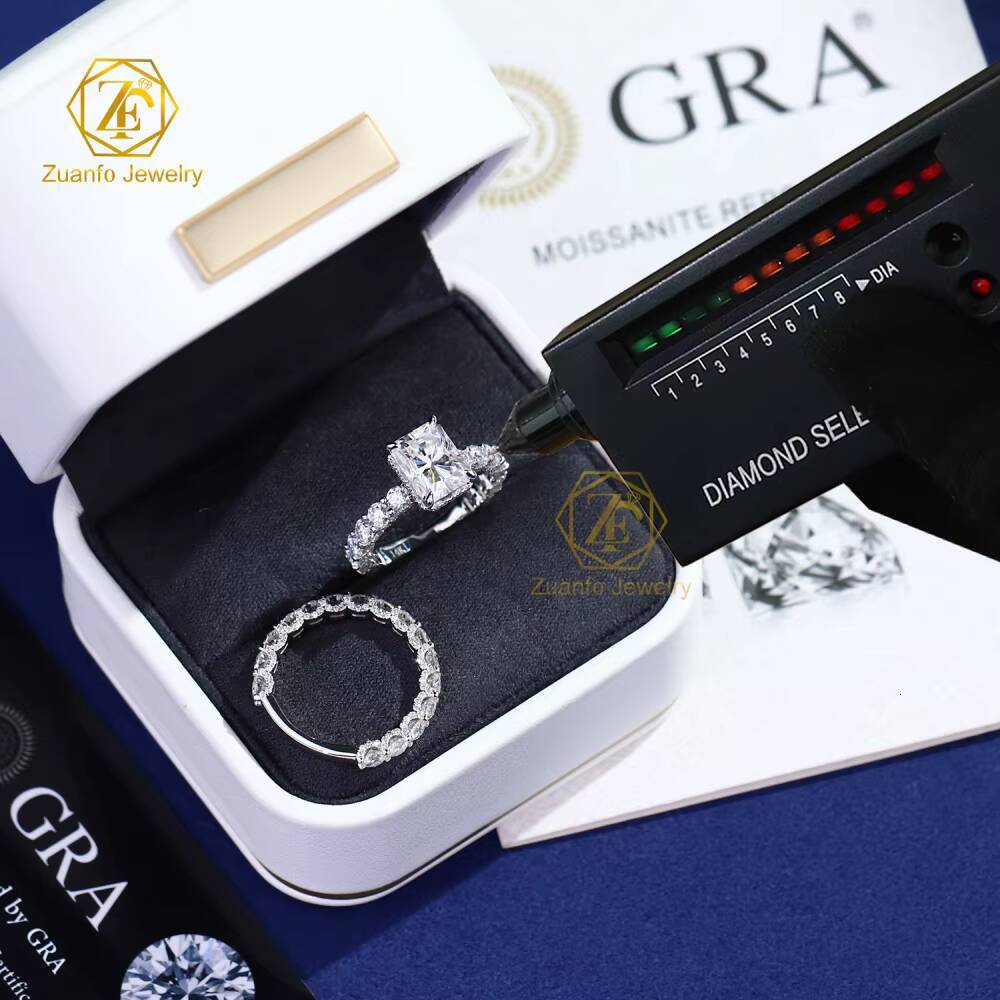 Moissanite Diamond Custom Made Tulip Design 2ct 3ct Mossinite Solid Gold 10K 14K 18K Wedding Engagement Rings with Wedding Band