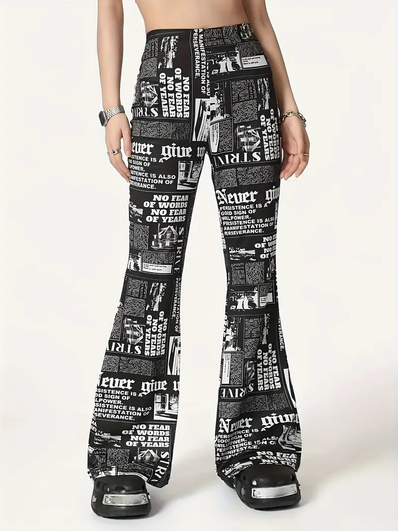 Women's Pants Cow Pattern Printed High Waist Flare For Women Autumn Street Trousers Elastic Comfortable Bodycon Bottoms