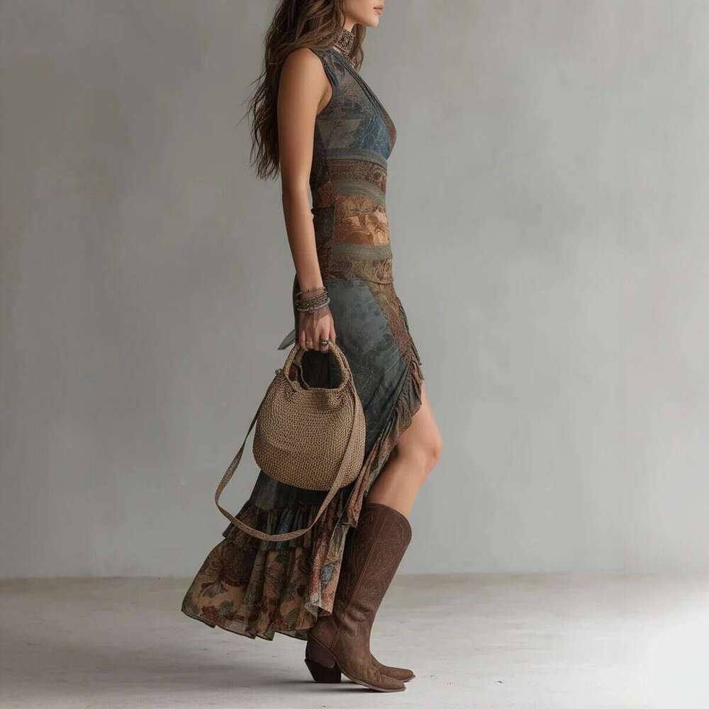 Casual Bohemian Maxi Dress Sleeveless Embroidered Summer Dress For Women New European and American Style Cross-Borde