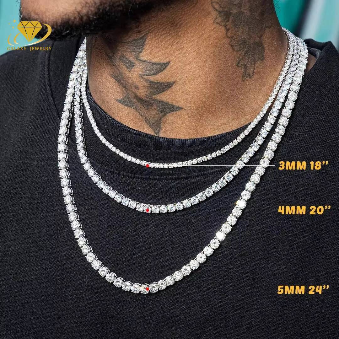 Hip Hop Pendant Accessory 3mm Tennis Chain Pass Diamond Tester Iced Out VVS Moissanite 925 Silver Tennis Chain Necklace