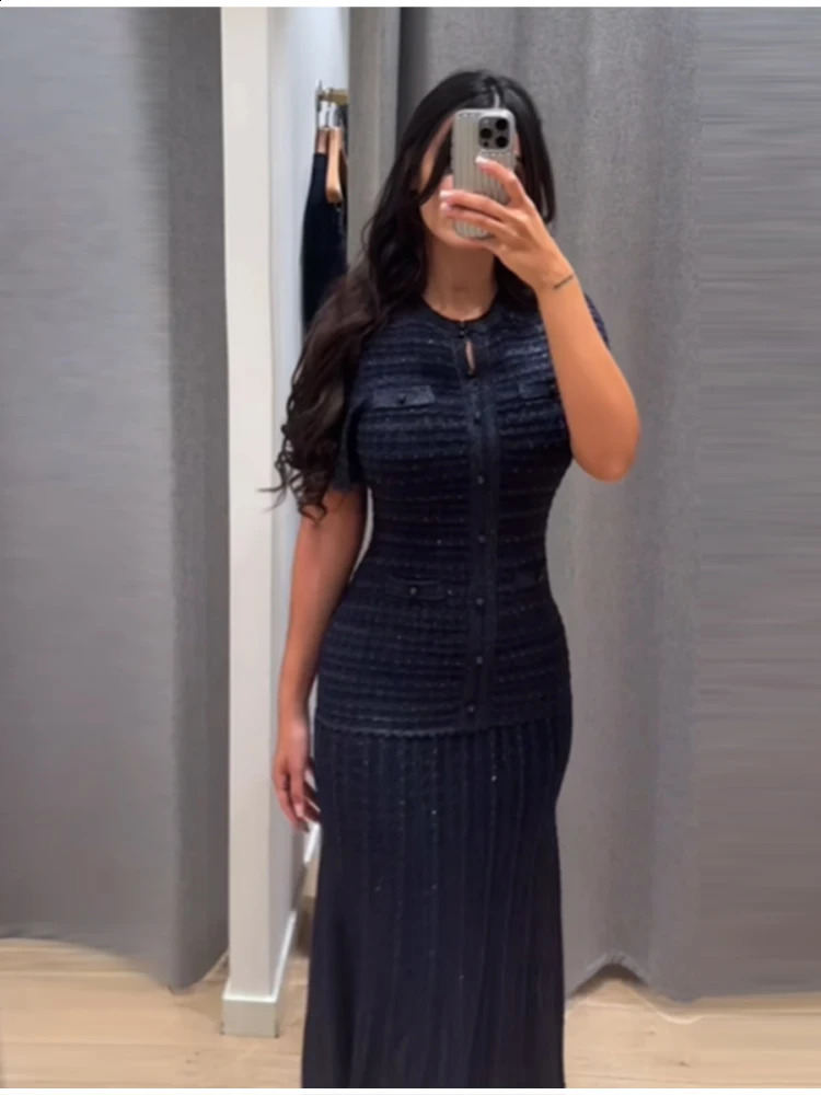 European American Fashion Womens Button Down Sequin Dress Slim Fit Maxi Dress Female Wedding Guest Cocktail Vacation Gown 260414