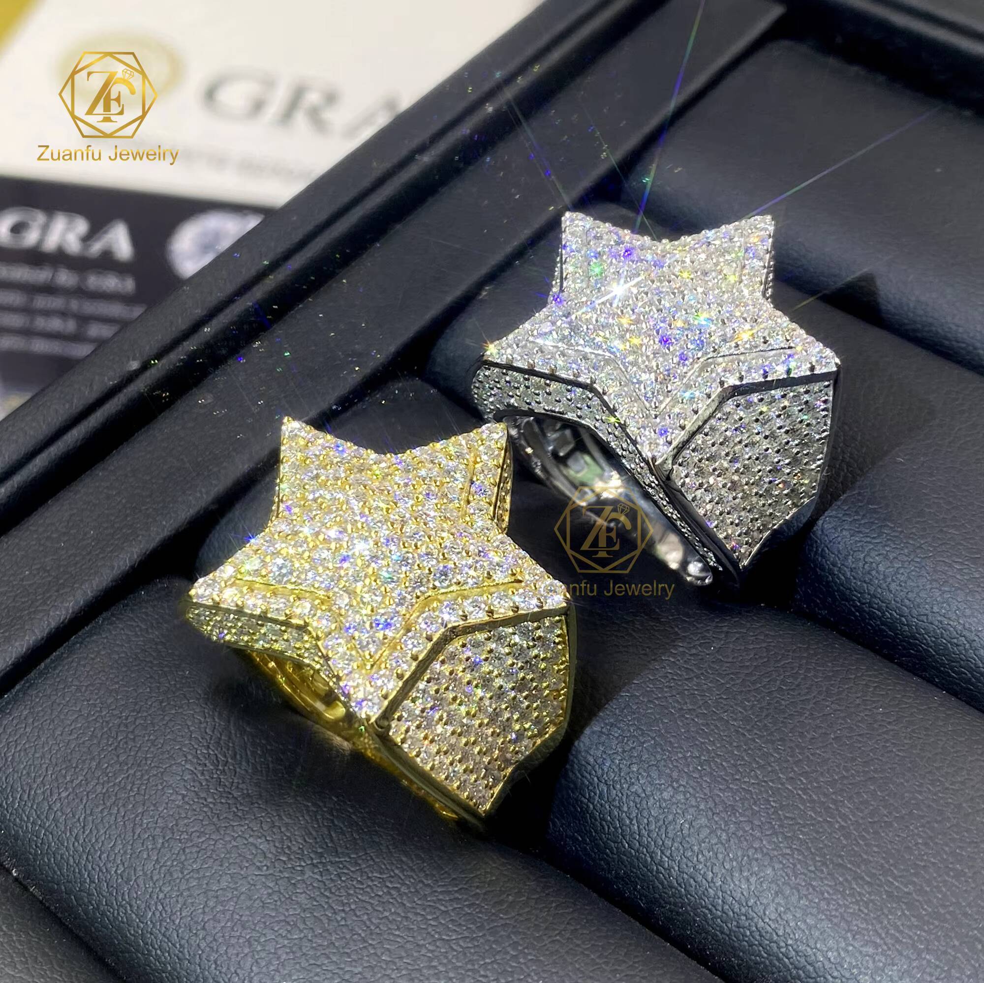 2026 New Fashion 925 Sterling Silver VVS Moissanite Star Ring Hiphop Style with GRA Certificate Fashionable Jewelry
