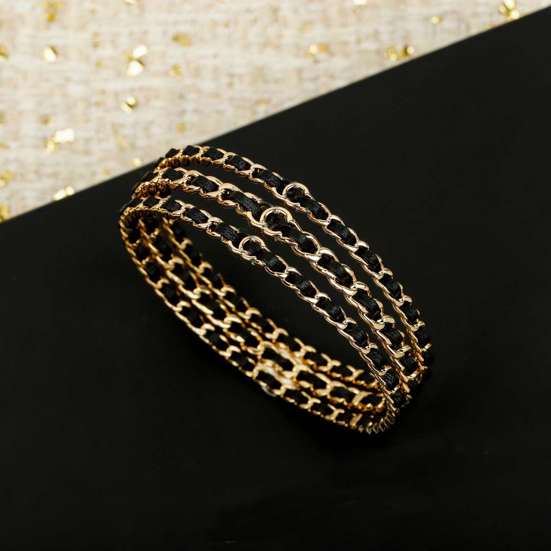 2026 Luxury quality charm 3pcs in a set punk bangle with black genuine leather in 18k gold plated have stamp simple design PS6519B - view 3