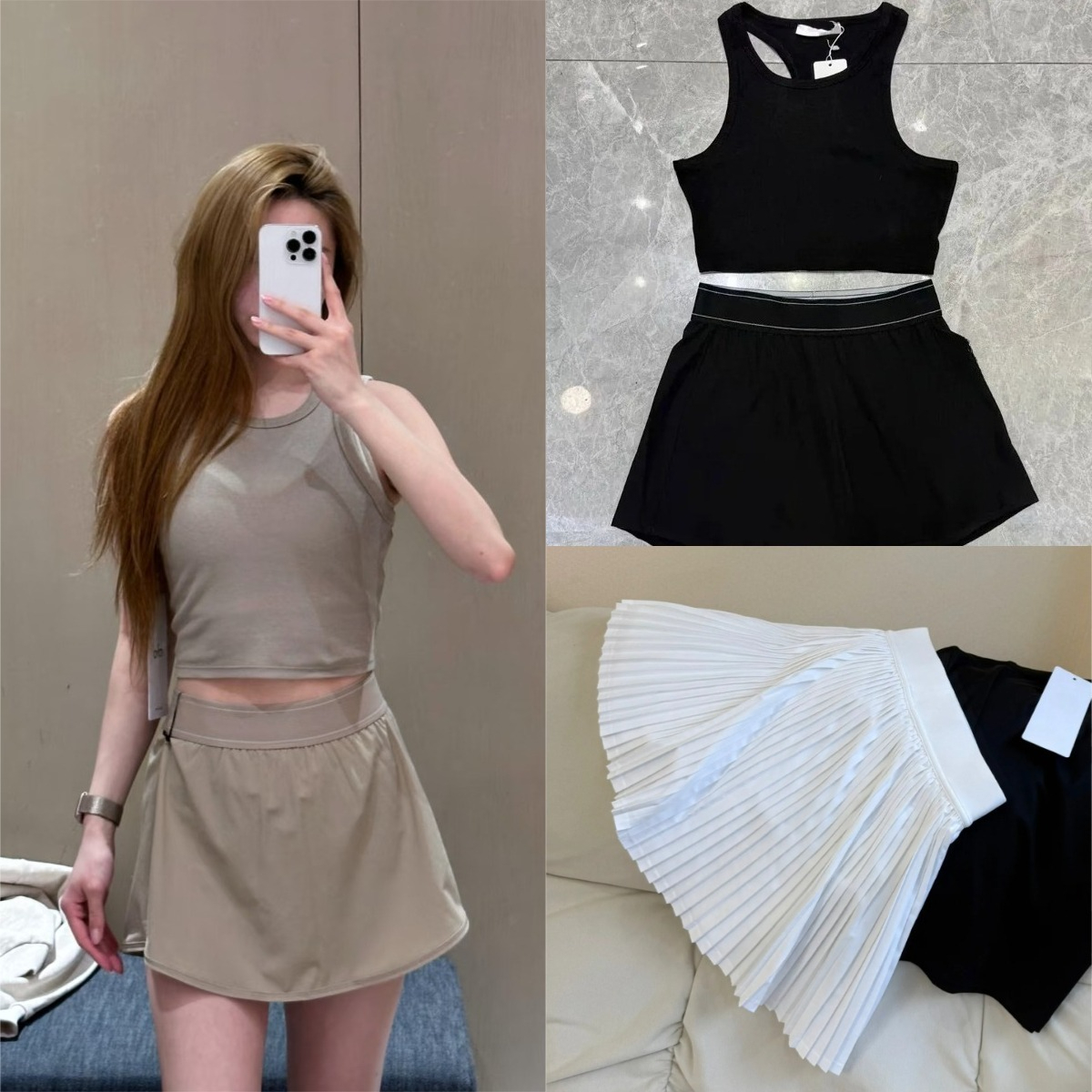 Designer womens yoga tennis skirts set Tank top Women's Yoga Fitness Set 2piece High-Waisted Elastic Waist Slimming Quick-Dry Anti-glare Comfortable Breathable