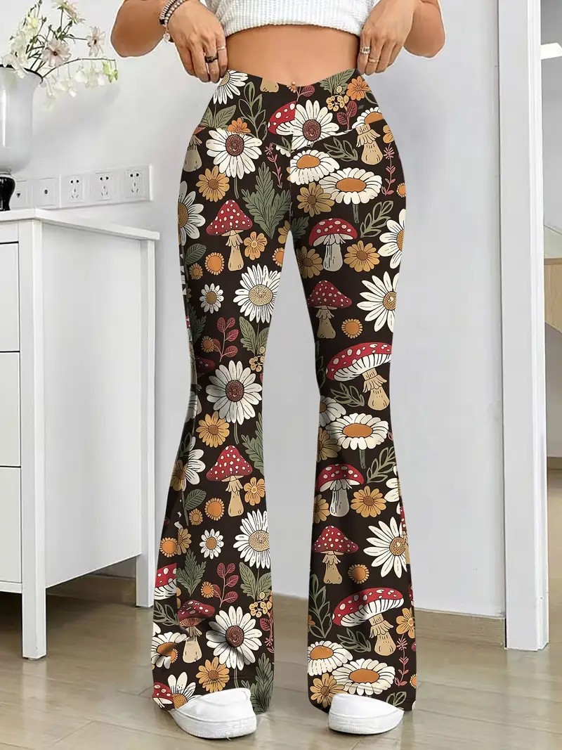 Women's Pants Cow Pattern Printed High Waist Flare For Women Autumn Street Trousers Elastic Comfortable Bodycon Bottoms