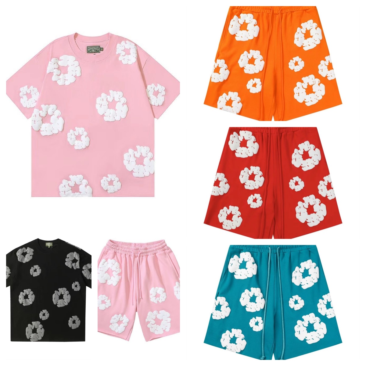 Premium Denim Tears Cotton Wreath Shorts. Soft heavyweight cotton, standout white puff graphics. Adjustable waist, side pockets. Viral street style essential.