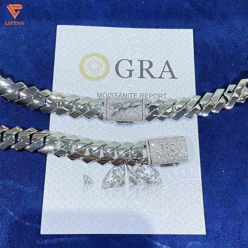Hip Hop Jewelry Silver Plated 15mm Plain Cuban Bracelet with Moissanite Clasp Custom 925 Silver Bracelet for Men
