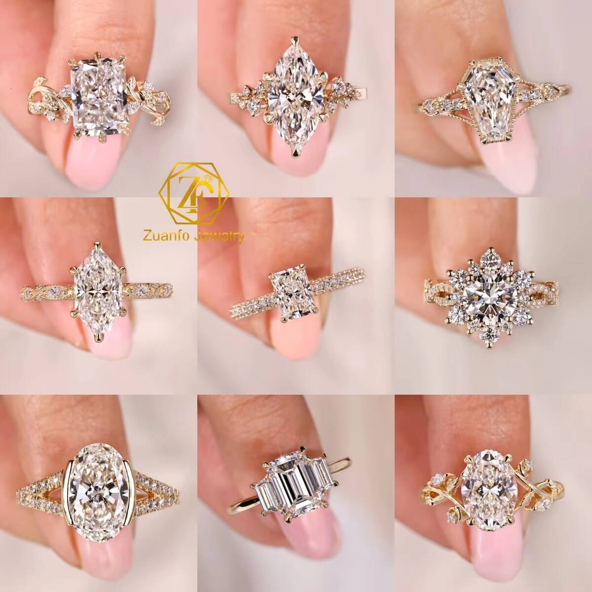 Pass Diamond Tester 65mm 1CT Diamond 18K Yellow Gold Ring Beautiful Flower Holder D VVS Moissanite Ring Fashion Design