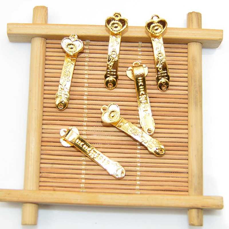 10pcs Chinese Amulet Crafts Golden Auspicious Ruyi Gifts Home Feng Shui Power Scepter Decoration Ornaments Good FortuneT260415